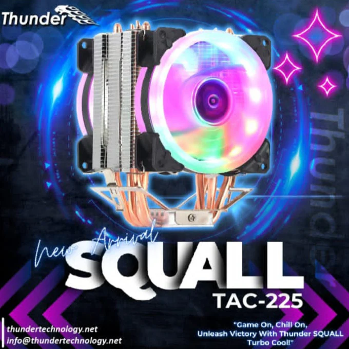 Thunder Squall TAC-225 ARGB CPU Air Cooler – Dual Fan High-Airflow Cooling 1 Thunder Squall TAC-225 ARGB CPU Air Cooler with dual 92mm fans