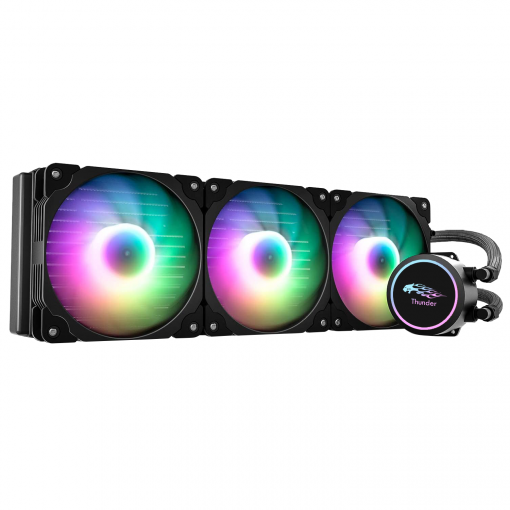 Thunder BORA TRC‑360 360mm AIO Liquid CPU Cooler – Black ARGB Performance 1 Thunder BORA TRC‑360 360mm AIO liquid CPU cooler with triple ARGB fans