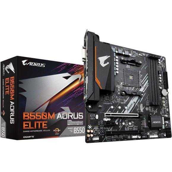 Gigabyte B550M AORUS ELITE (rev. 1.3) AM4 mATX Motherboard – DDR4 PCIe 4.0 Dual M.2 1 Gigabyte B550M AORUS ELITE AM4 mATX motherboard front view