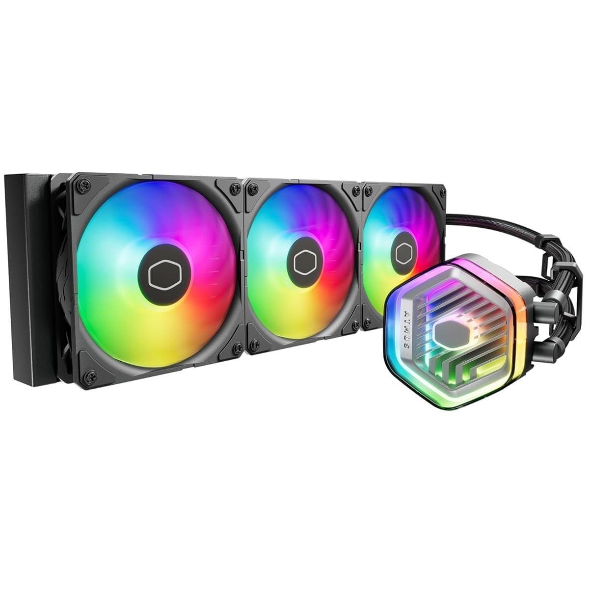 Cooler Master MasterLiquid 360 Atmos ARGB AIO 360mm Liquid CPU Cooler – Premium All‑In‑One Cooling 1 Cooler Master MasterLiquid 360 Atmos ARGB AIO 360mm liquid CPU cooler with triple fans