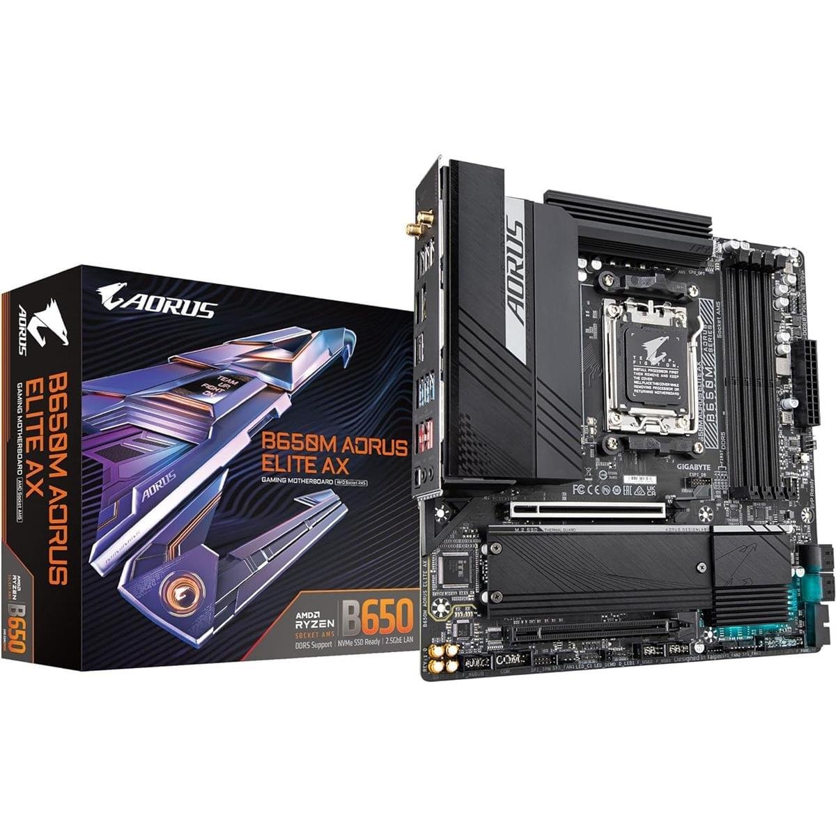 Gigabyte B650M Aorus Elite AX DDR5 AMD AM5 microATX motherboard top view