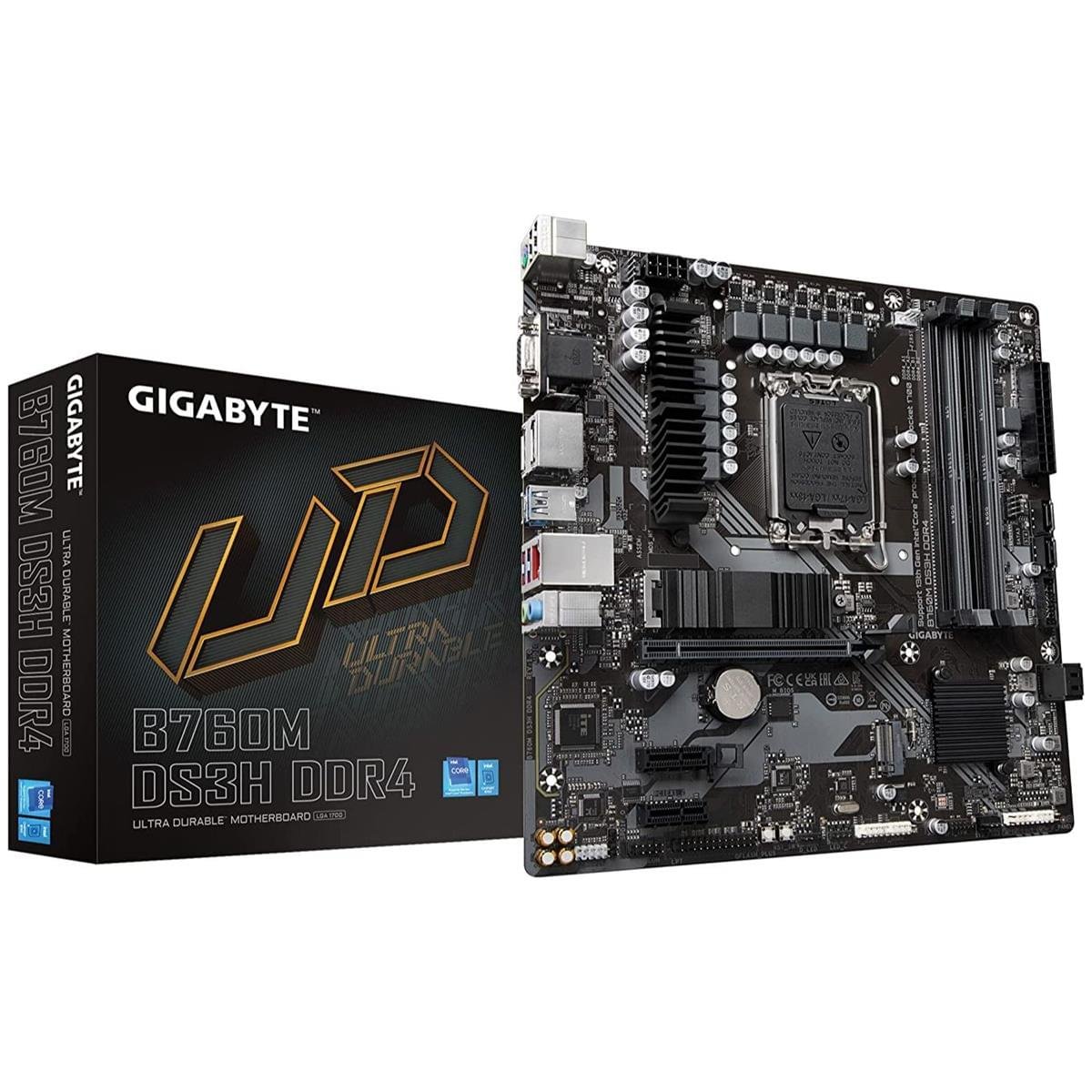 B760M DS3H DDR4 Motherboard – Gigabyte Intel LGA1700 Board 1 Gigabyte B760M DS3H DDR4 motherboard LGA1700 microATX layout