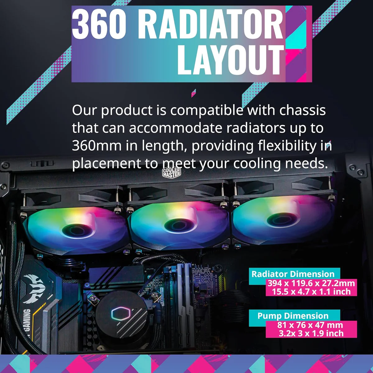 Cooler Master MasterLiquid 360L Core ARGB 360mm Liquid CPU Cooler | High‑Performance 4 Cooler Master MasterLiquid 360L Core ARGB 360mm Liquid CPU Cooler | High‑Performance - Image 4