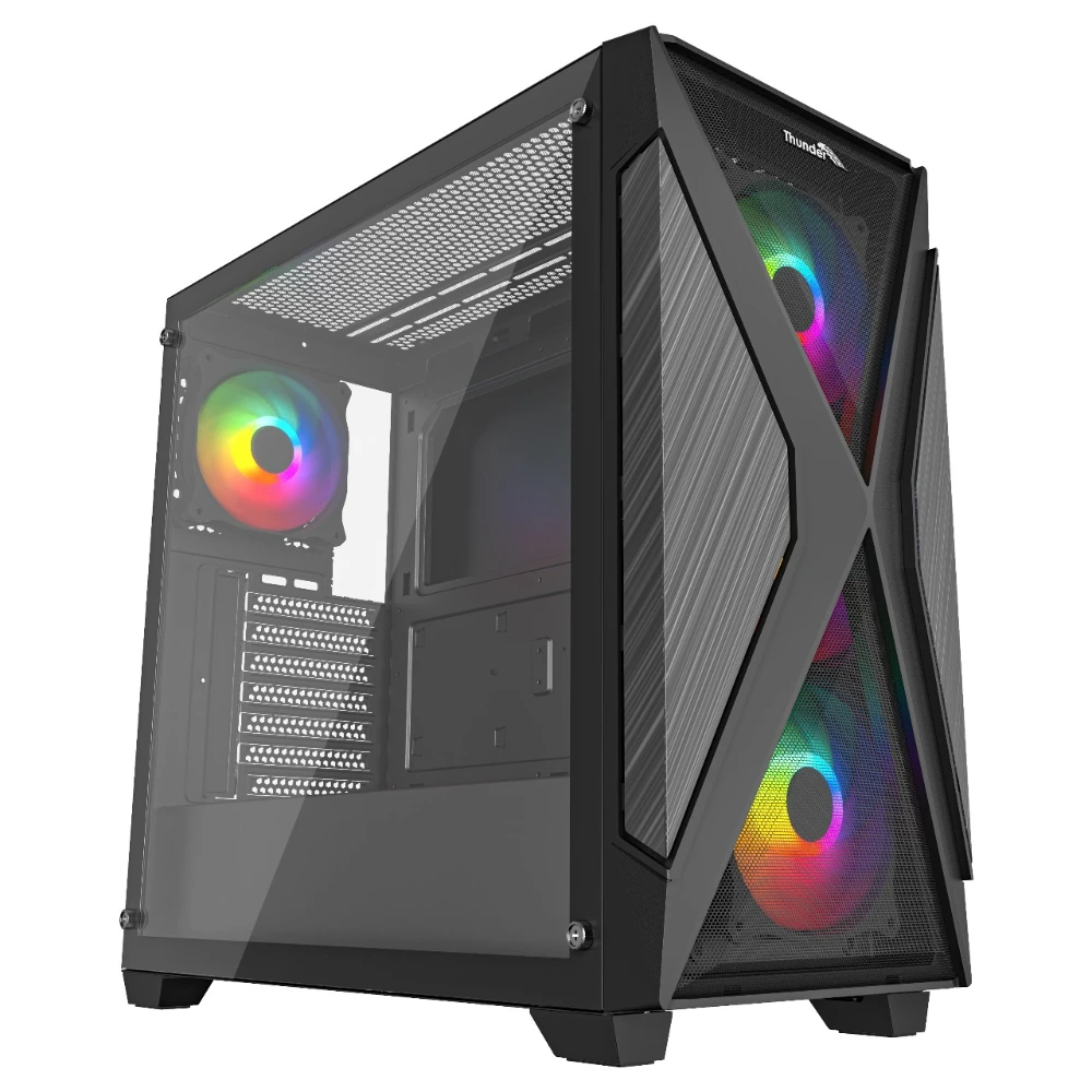 Thunder Diesel TGC‑684 ATX Gaming Case – 3 ARGB Fans Pre‑Installed 1 Thunder Diesel TGC‑684 ATX Gaming Case black front view with ARGB fans
