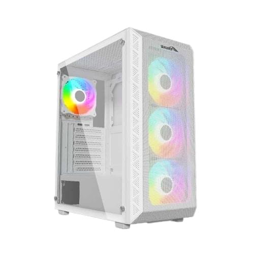 Thunder Furor White ARGB ATX Gaming Case with 3 RGB Fans – Mid Tower PC Chassis 1 Thunder Furor White ARGB ATX Gaming Case front mesh panel