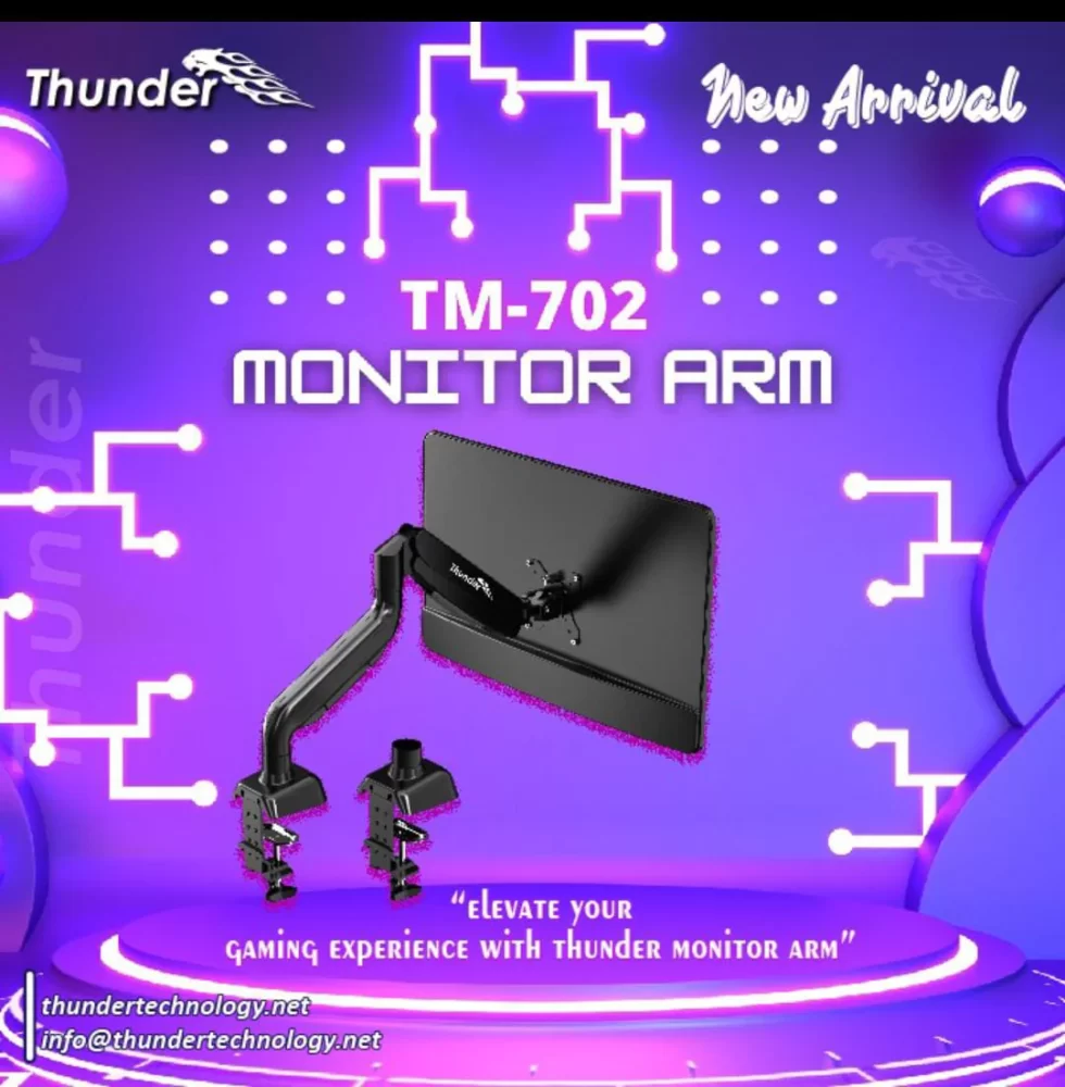 Thunder LED Stand TM 702 Hydraulic Single Monitor Arm | Adjustable Desk Mount 1 Thunder LED Stand TM 702 Hydraulic single monitor arm adjustable desk mount