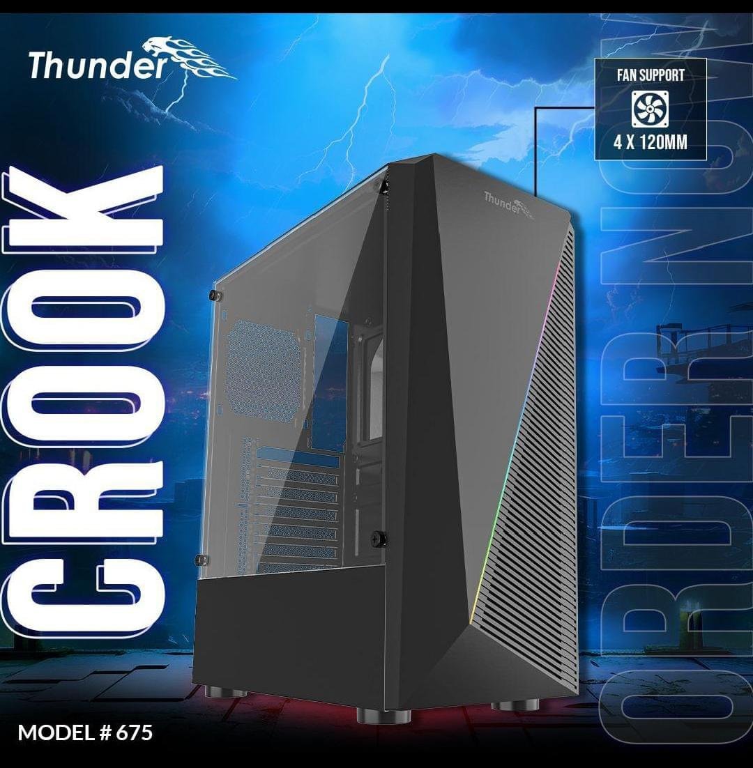 Thunder Casing Crook TGC 675 no Fans ATX PC Case – Tempered Glass Gaming Case 1 Thunder Casing Crook TGC 675 no Fans ATX PC Case front view