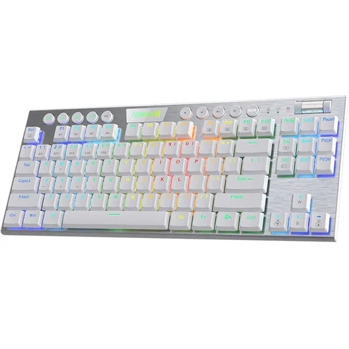 Redragon K621 Horus TKL wireless RGB mechanical keyboard white angled view