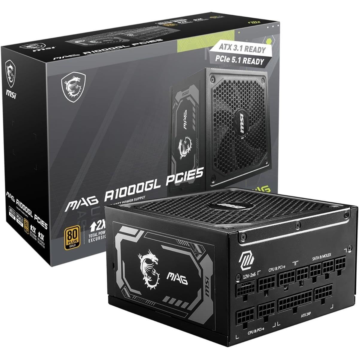 MSI MAG A1000GL Power Supply Unit – 1000W 80 Plus Gold PSU 1 MSI MAG A1000GL PSU 1000W 80 Plus Gold fully modular