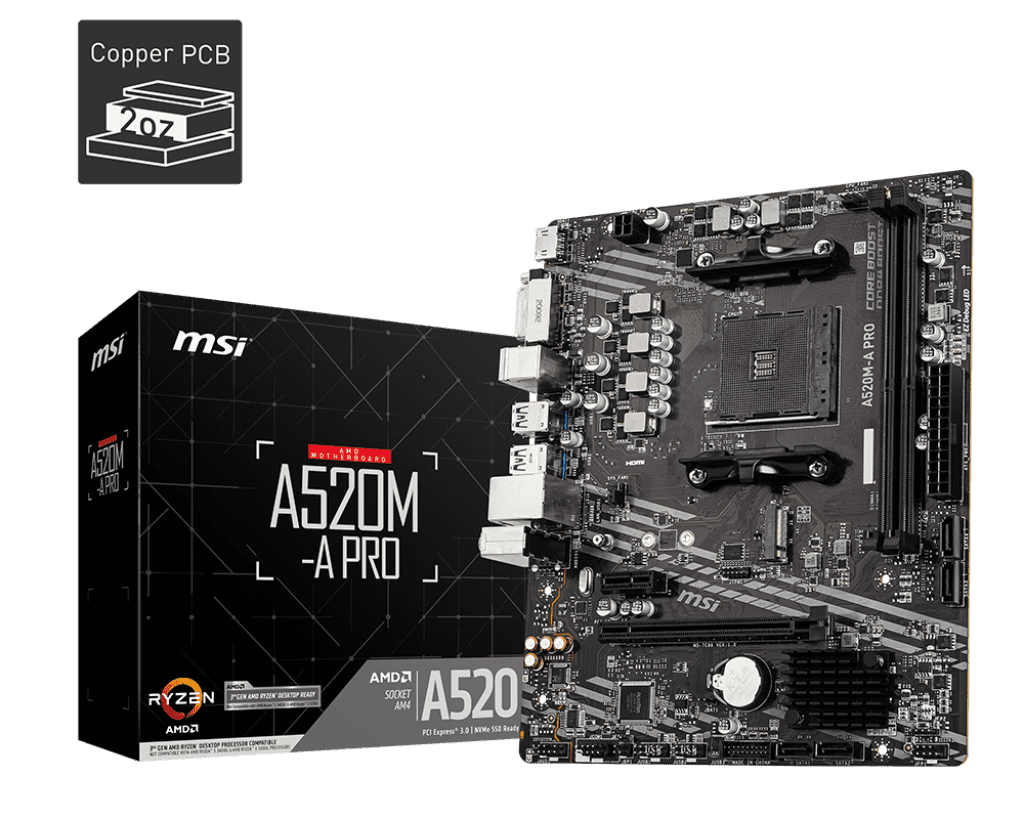 MSI A520M‑A PRO DDR4 motherboard AM4 micro‑ATX board