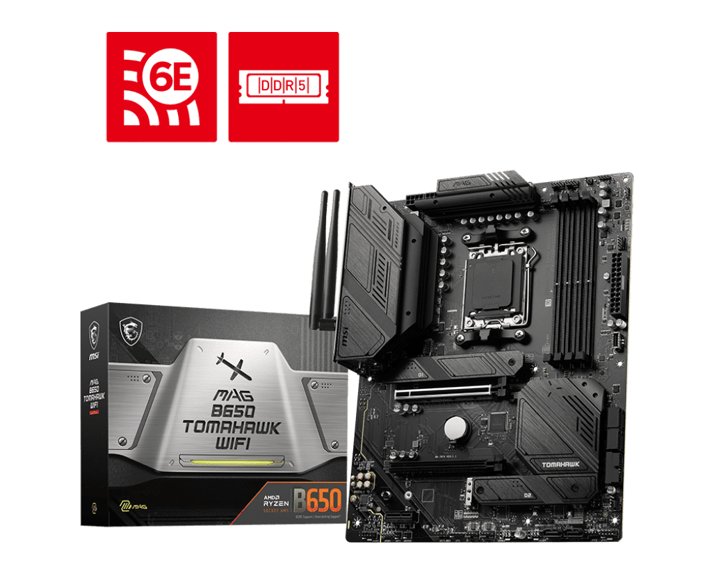 MSI MAG B650 TOMAHAWK WIFI AM5 ATX motherboard top view