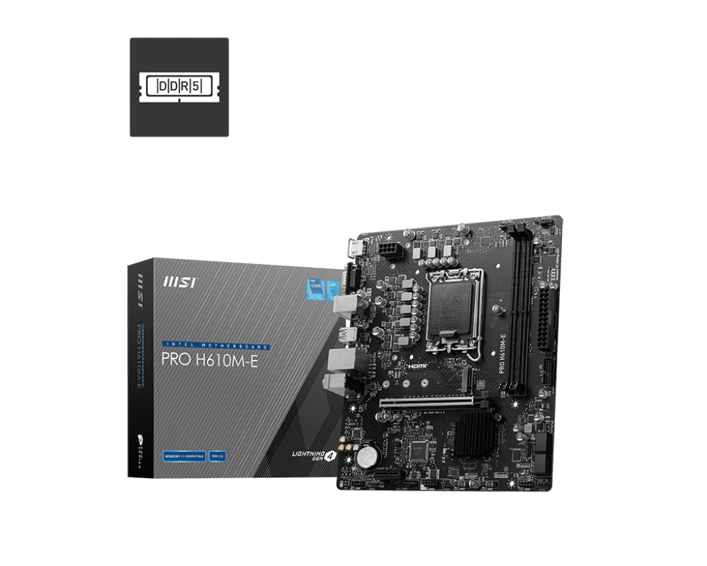 MSI Pro H610M‑E DDR5 motherboard LGA1700 top view