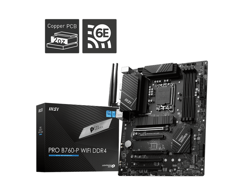 MSI Pro B760‑P WIFI DDR4 LGA1700 Motherboard – ATX Intel B760 Board 1 MSI Pro B760‑P WIFI DDR4 motherboard ATX Intel LGA1700 board