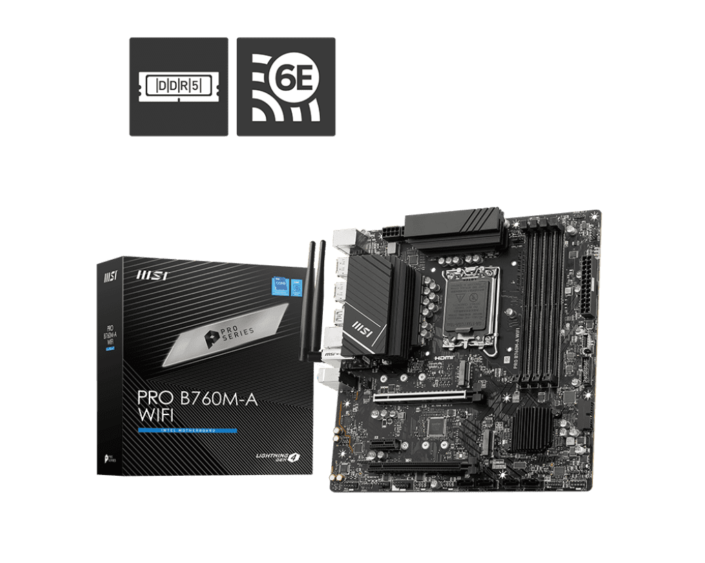 MSI Pro B760M‑A WIFI DDR5 Intel B760 motherboard top view