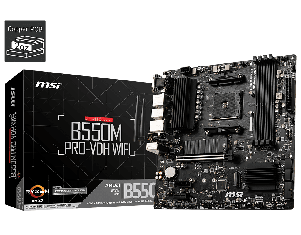 MSI B550M PRO‑VDH WIFI AM4 Micro‑ATX Motherboard with Wi‑Fi AC