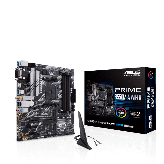 ASUS Prime B550M‑A WIFI II AM4 M‑ATX Motherboard – DDR4 Performance 1 ASUS Prime B550M‑A WIFI II AM4 motherboard top view