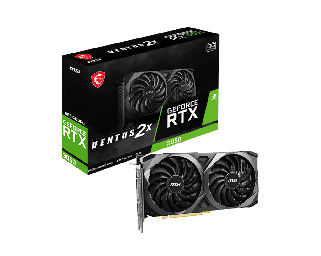 MSI Ventus 2X RTX 3050 8GB graphics card front view