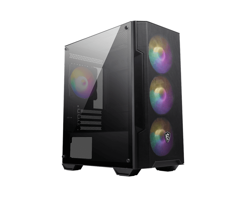 MSI MAG FORGE 100A Gaming Case – Mid Tower ATX PC Chassis with RGB Fans 1 MSI MAG FORGE 100A Gaming Case front view