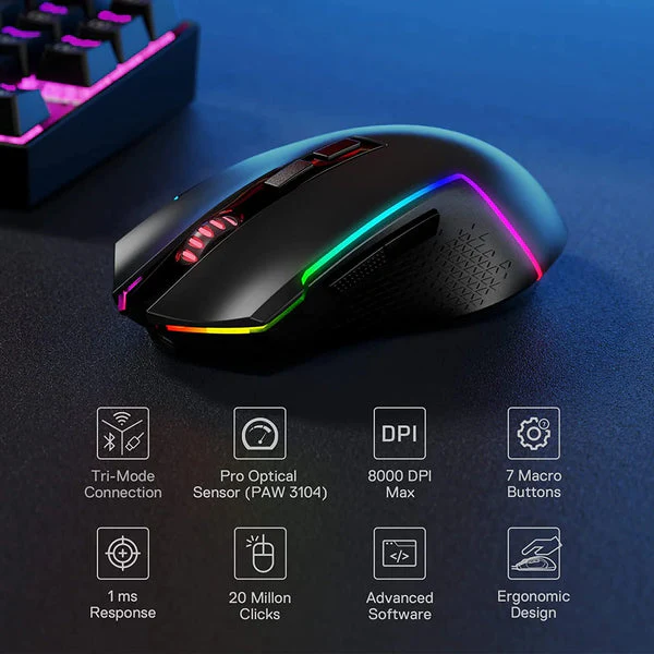 Redragon M693 Trident Gaming Mouse – 3‑Mode Wireless RGB - Image 3