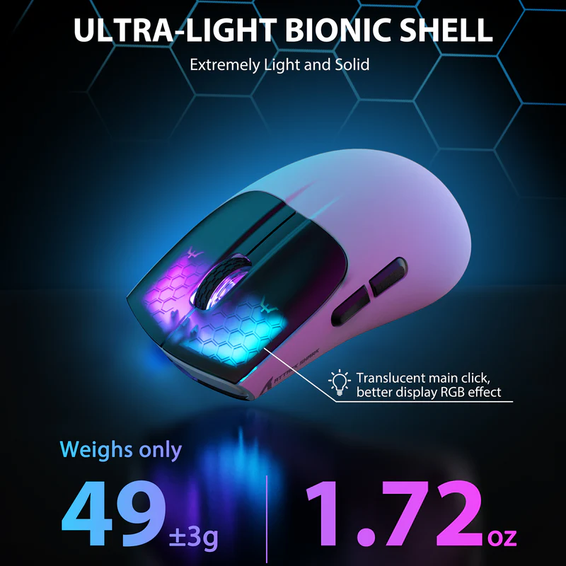 Attack Shark X5 Wireless Gaming Mouse – 49g Ultra‑Lightweight Tri‑Mode Ergonomic Mouse - Image 4