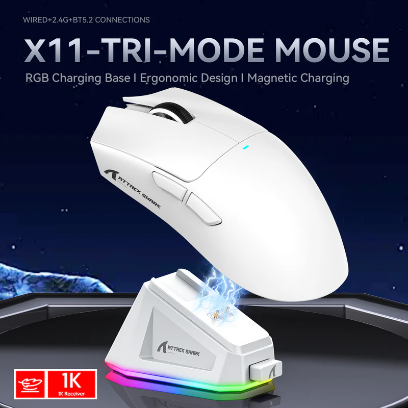 ATTACK SHARK X11 Wireless Gaming Mouse with Charging Dock (WHITE) - Image 4