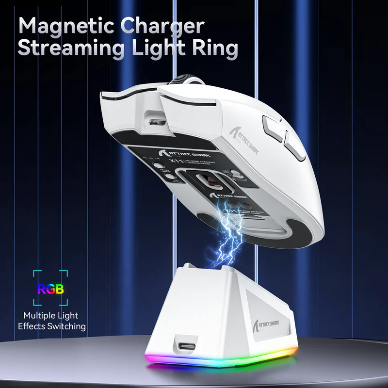ATTACK SHARK X11 Wireless Gaming Mouse with Charging Dock (WHITE) 7 ATTACK SHARK X11 Wireless Gaming Mouse with Charging Dock (WHITE) - Image 7