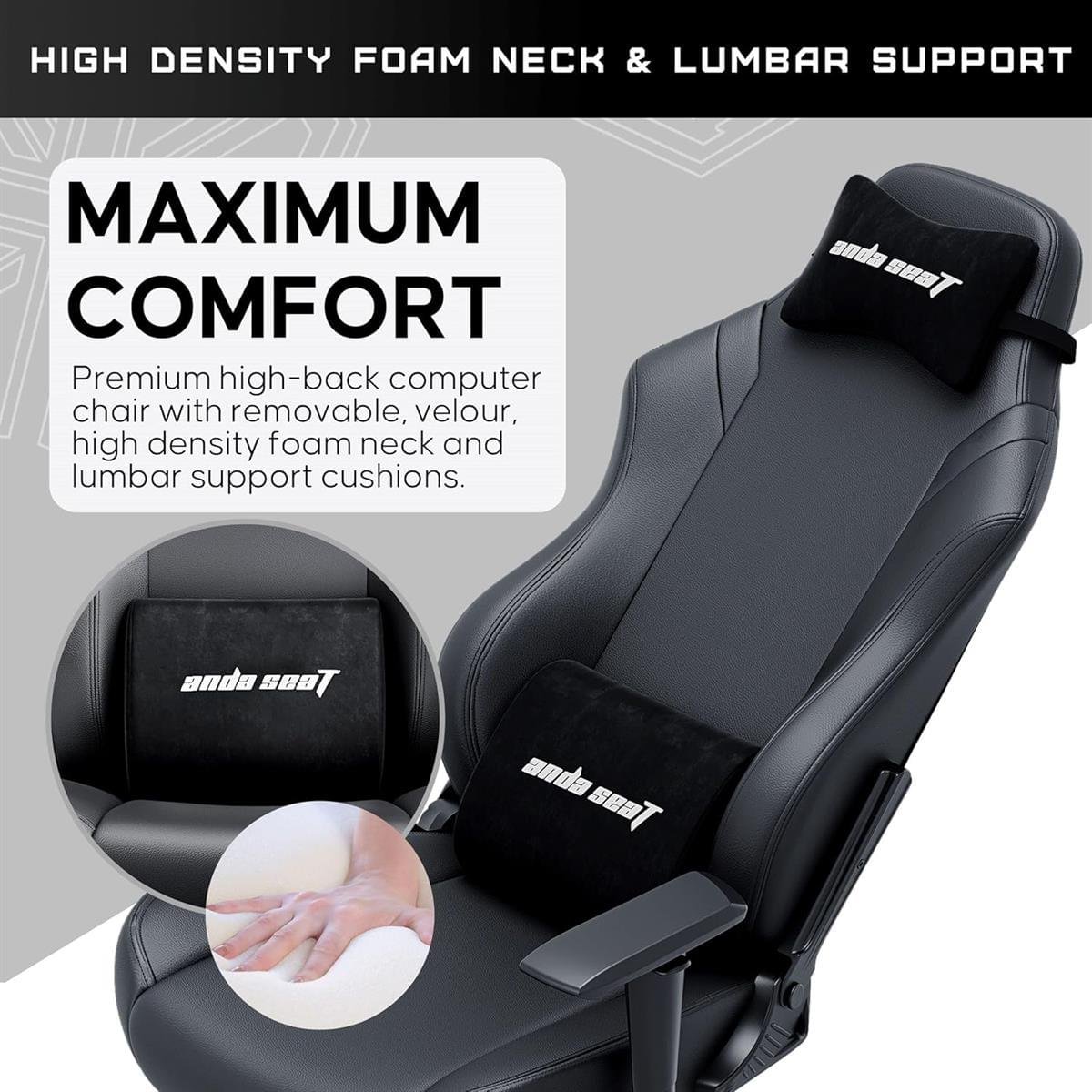Anda Seat Luna Large Gaming Chair — Ergonomic Reclining Support Black - Image 3