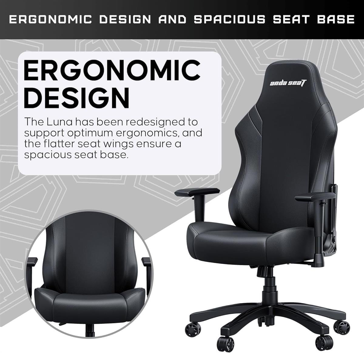 Anda Seat Luna Large Gaming Chair — Ergonomic Reclining Support Black - Image 4