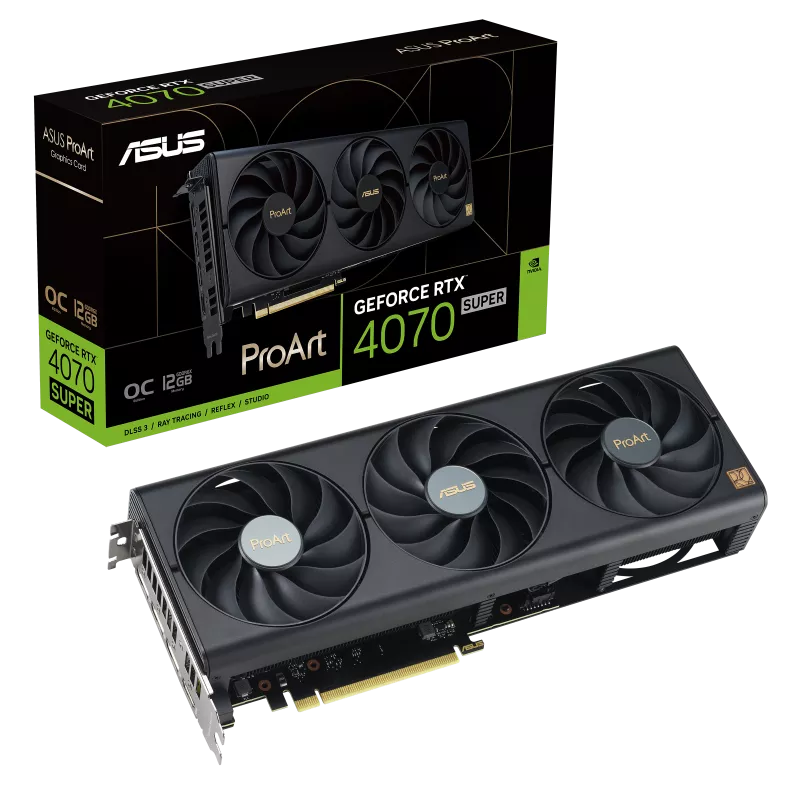 ASUS ProArt RTX 4070 SUPER OC Edition 12GB Graphics Card 1 ASUS ProArt RTX 4070 SUPER OC Edition 12GB graphics card front view