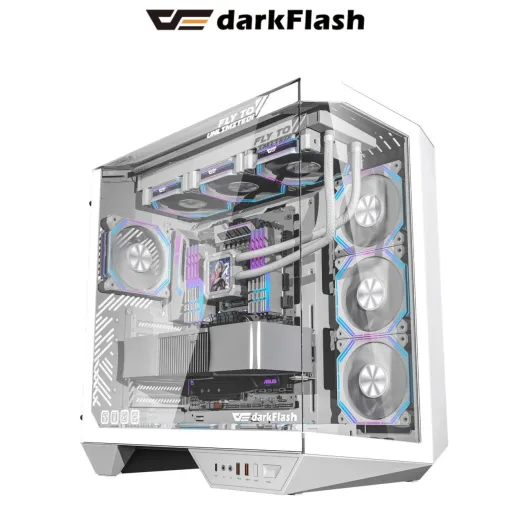 DarkFlash DY470 ATX PC Case WHITE three‑side glass panel