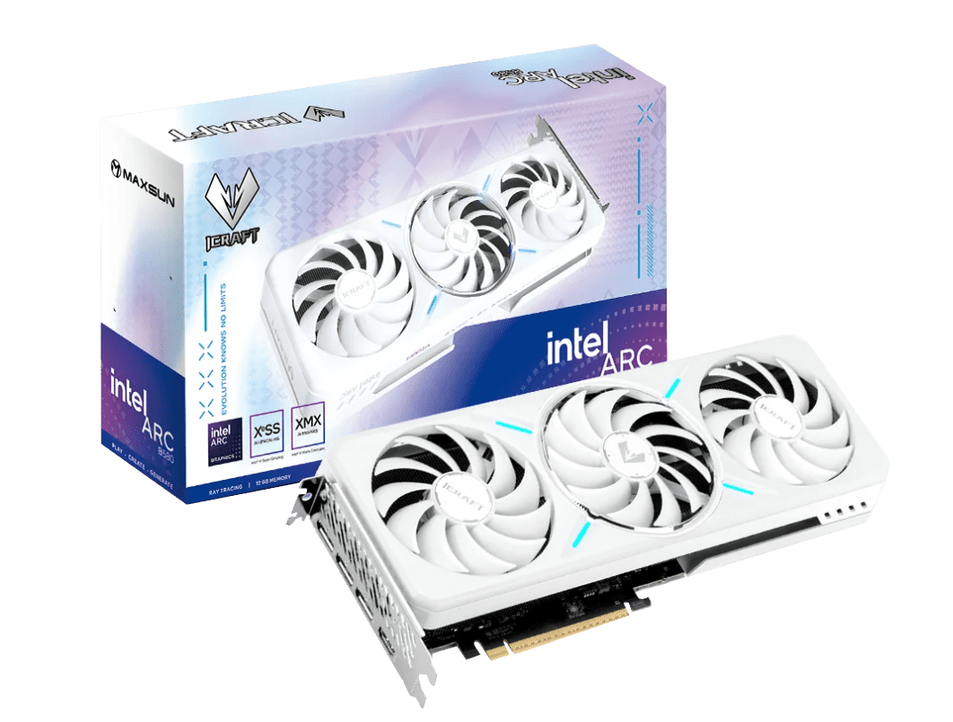 MAXSUN Intel Arc B580 iCraft 12G graphics card with ARGB lighting