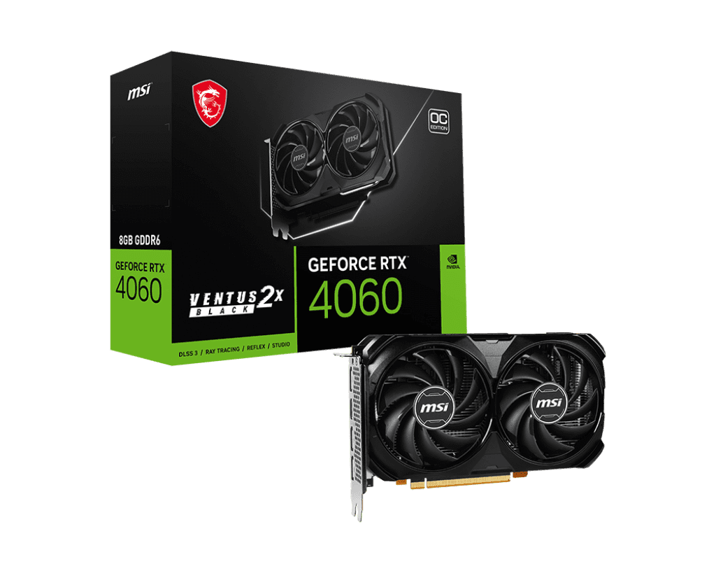 MSI RTX 4060 VENTUS 2X BLACK 8G OC – Advanced Ray Tracing & DLSS 3 Support 1 MSI RTX 4060 VENTUS 2X BLACK 8G OC graphics card front view