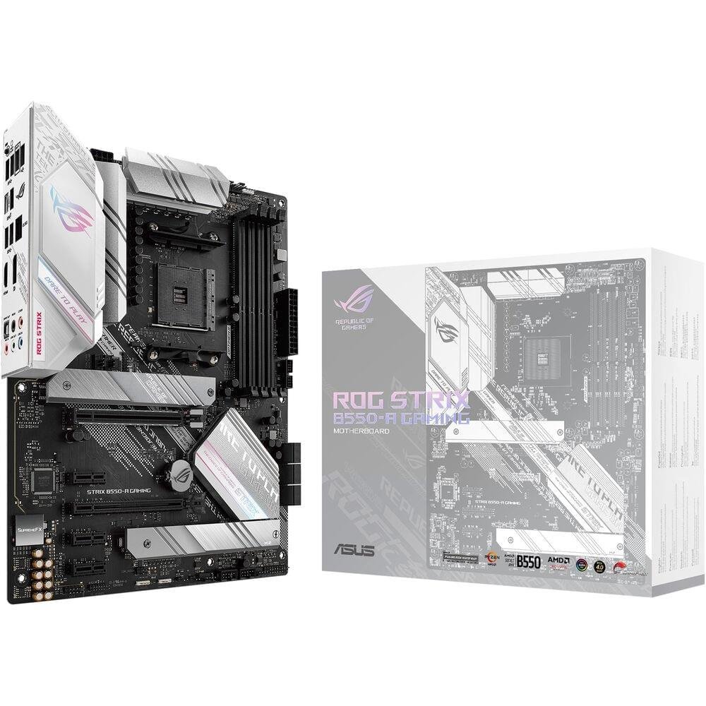 ASUS ROG STRIX B550‑A GAMING ATX Motherboard with AMD AM4, PCIe 4.0, Dual M.2, 2.5Gb Ethernet & Aura Sync RGB 1 ASUS ROG STRIX B550‑A GAMING motherboard front view