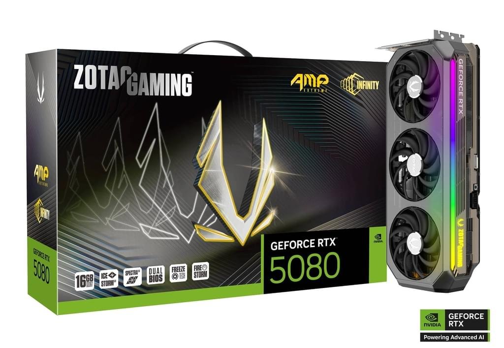 zotac rtx 5080 amp extreme infinity graphics card front view