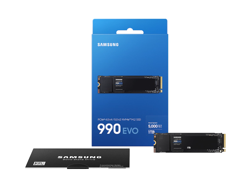 Samsung 990 EVO 1TB NVMe M.2 SSD – PCIe Gen4/Gen5 High Speed 1 Samsung 990 EVO 1TB NVMe M.2 SSD high-speed internal storage