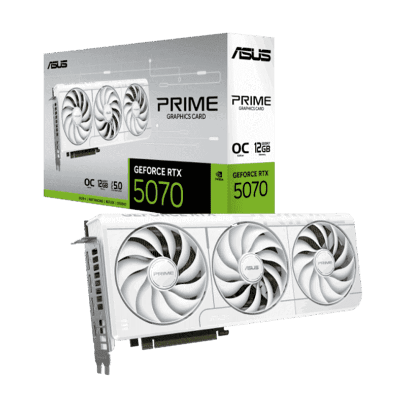 ASUS PRIME RTX 5070 12GB White OC Edition graphics card front view