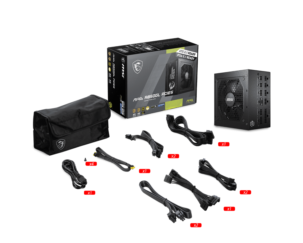 MSI MAG A850GL 850W 80+ Gold PSU – Fully Modular ATX Power Supply 2 MSI MAG A850GL 850W 80+ Gold PSU – Fully Modular ATX Power Supply - Image 2