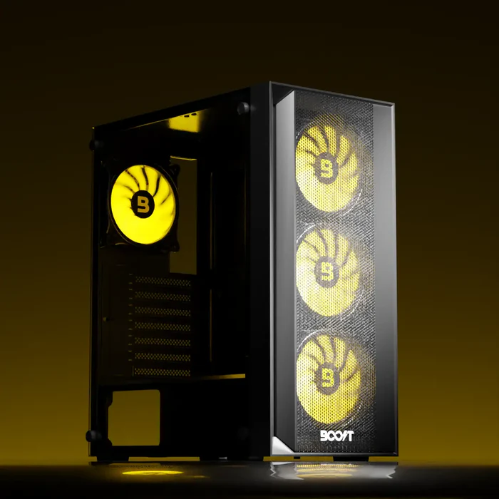 Boost Pro Series P200 Mid Tower Case – 4 ARGB Fans Tempered Glass High Airflow 1 Boost Pro Series P200 Mid Tower Case with 4 ARGB fans