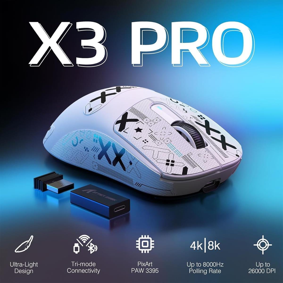 X3 Pro Wireless Mouse — Attack Shark RGB White - Image 4