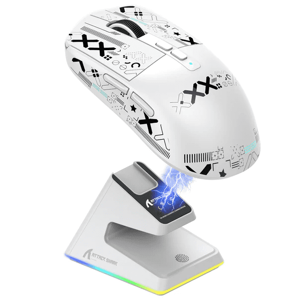 Attack Shark X6 Wireless Gaming Mouse – 49g Superlight, PAW3395 Sensor, Tri-Mode Connectivity, RGB Charging Dock (WHITE)