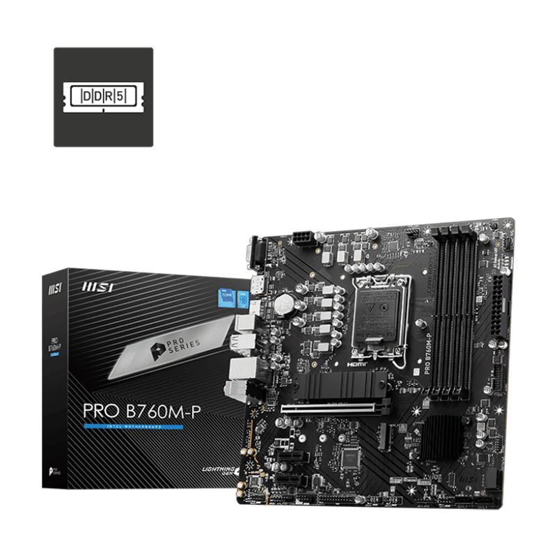 MSI PRO B760M‑P DDR5 motherboard LGA1700 micro‑ATX layout