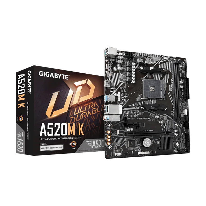 Gigabyte A520M K DDR4 motherboard AM4 micro‑ATX layout