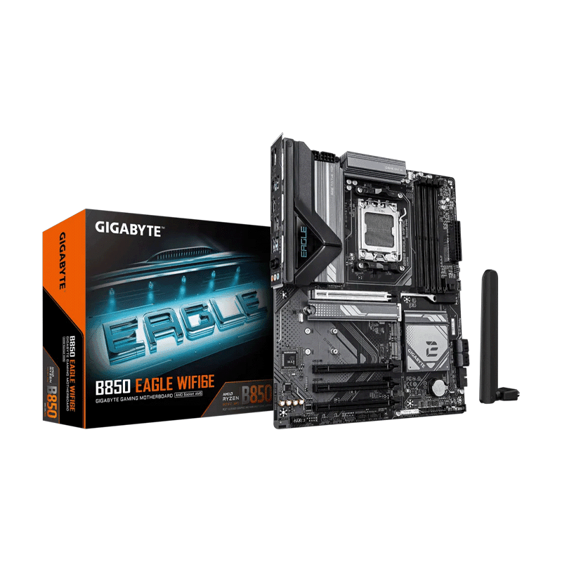 B850 Eagle WiFi6E DDR5 Motherboard – Gigabyte AM5 Gaming & Productivity 1 Gigabyte B850 Eagle WiFi6E motherboard AM5 DDR5 board layout