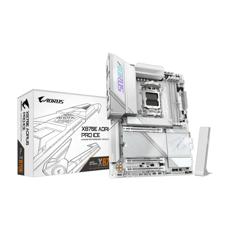 Gigabyte X870E AORUS PRO ICE DDR5 Motherboard – AM5 High-Performance Board 1 Gigabyte X870E AORUS PRO ICE motherboard AM5 DDR5 layout