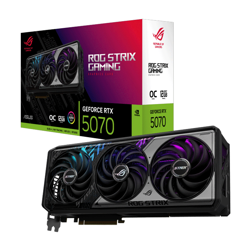ASUS ROG Strix RTX 5070 12GB GDDR7 graphics card front view