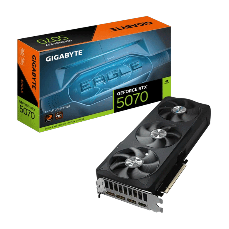 GIGABYTE RTX 5070 EAGLE OC SFF 12GB – Compact High‑Performance Gaming GPU 1 GIGABYTE RTX 5070 EAGLE OC SFF 12GB graphics card front view