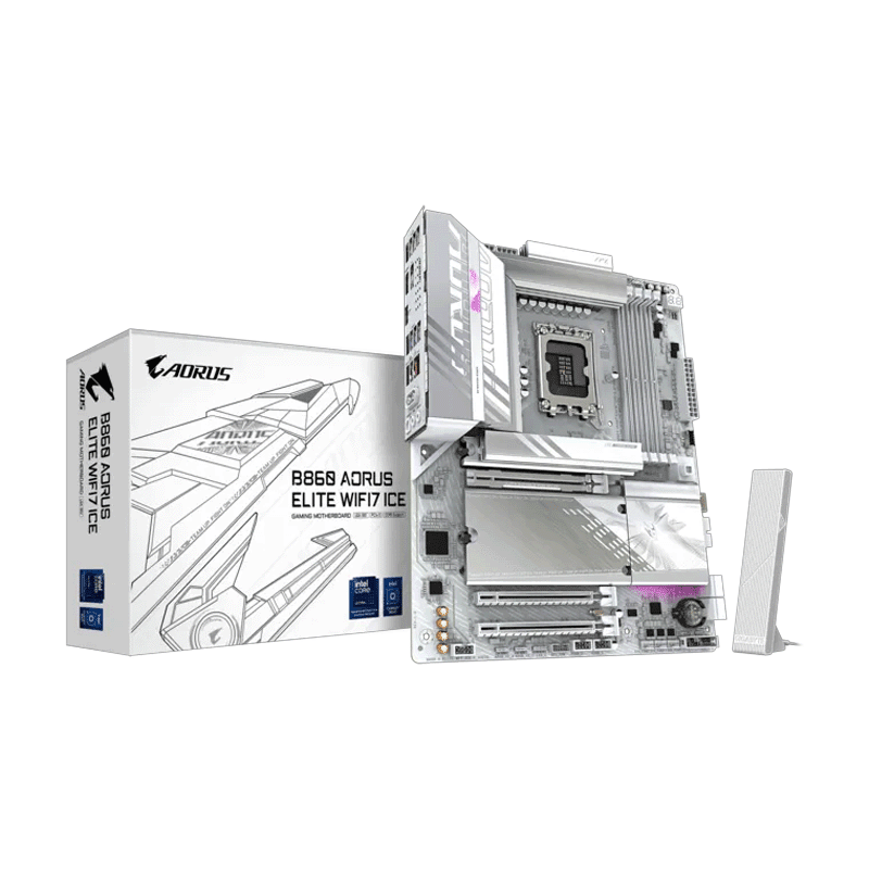 GIGABYTE B860 AORUS ELITE WIFI7 ICE DDR5 Motherboard 1 GIGABYTE B860 AORUS ELITE WiFi7 ICE DDR5 ATX motherboard front view