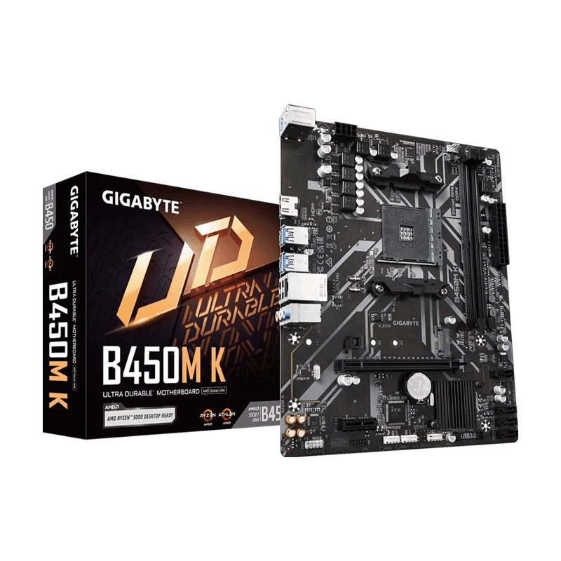 GIGABYTE B450M K DDR4 AMD Motherboard 1 GIGABYTE B450M K DDR4 AM4 motherboard front view