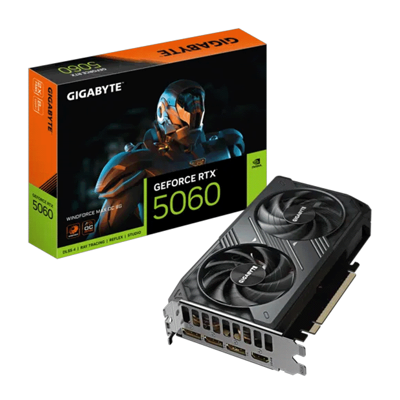 GIGABYTE RTX 5060 WINDFORCE MAX OC 8GB – High‑Performance Gaming Graphics Card 1 GIGABYTE RTX 5060 WINDFORCE MAX OC 8GB graphics card front view