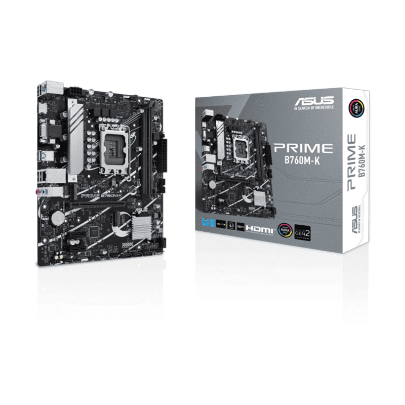 ASUS Prime B760M-K DDR4 Motherboard – LGA1700, Micro-ATX 1 ASUS Prime B760M-A DDR4 LGA1700 Micro-ATX motherboard front view